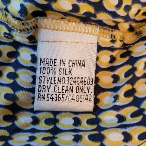 Peter Nygard Silk Blouse 22 Geometric Print Long Sleeve Button Down Bow Tie Neck - Picture 4 of 6
